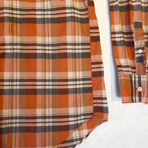 J. Crew Factory Button Down Shirt Summer Plaid XL Orange Long Sleeve Liteweight - Picture 4 of 10